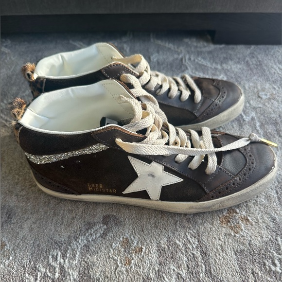 NEW GOLDEN GOOSE Midstar Mixed Leather Leopard Mid-Top Sneakers $645 SIZE 39 US9 - Picture 5 of 16